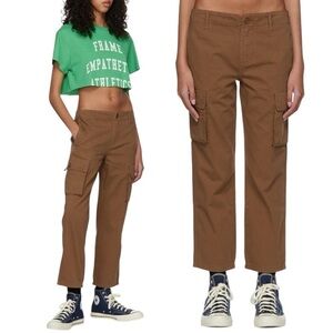FRAME Relaxed Utility Cargo Cotton Trousers in Washed Latte